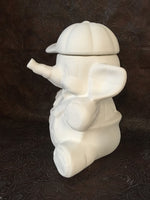 ELEPHANT in Overalls w/ Baseball Hat Cookie Jar Canister