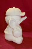ELEPHANT in Overalls w/ Baseball Hat Cookie Jar Canister
